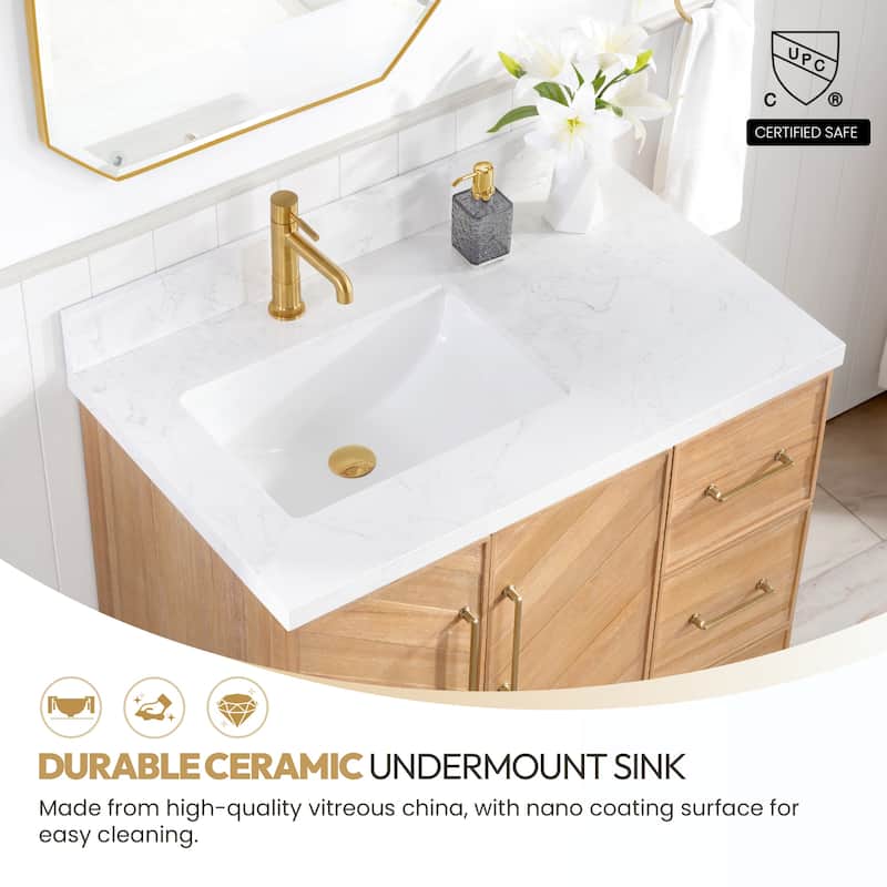 Karachi Bath Vanity with White Grain Stone Top, no Mirror