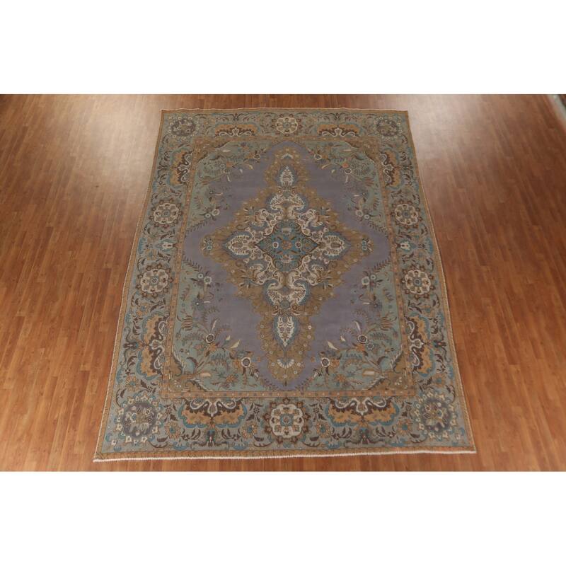 Over-Dyed Purple Tabriz Persian Vintage Rug Handmade Wool Carpet - 9'8"x 13'2"