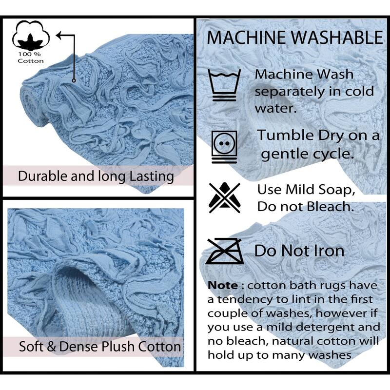 Home Weavers Modesto Collection 100% Cotton Bath Rug, Non-Slip Bath Rug, Extra Soft, Machine Wash, 4 Pcs Set with Runner
