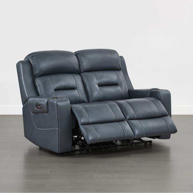 Spruce & Spring Genuine Leather Power Reclining Sofa with Wireless Charging