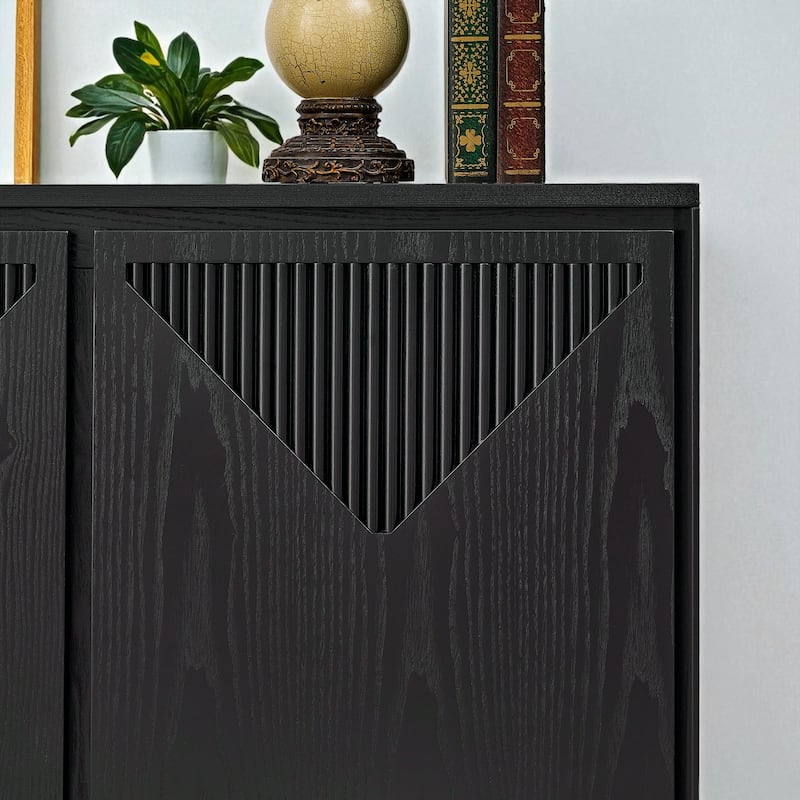 39" V-Shape Fluted Storage Cabinet, Mid Century Modern Buffet Sideboard with Outlet Holes for Entryway Kitchen