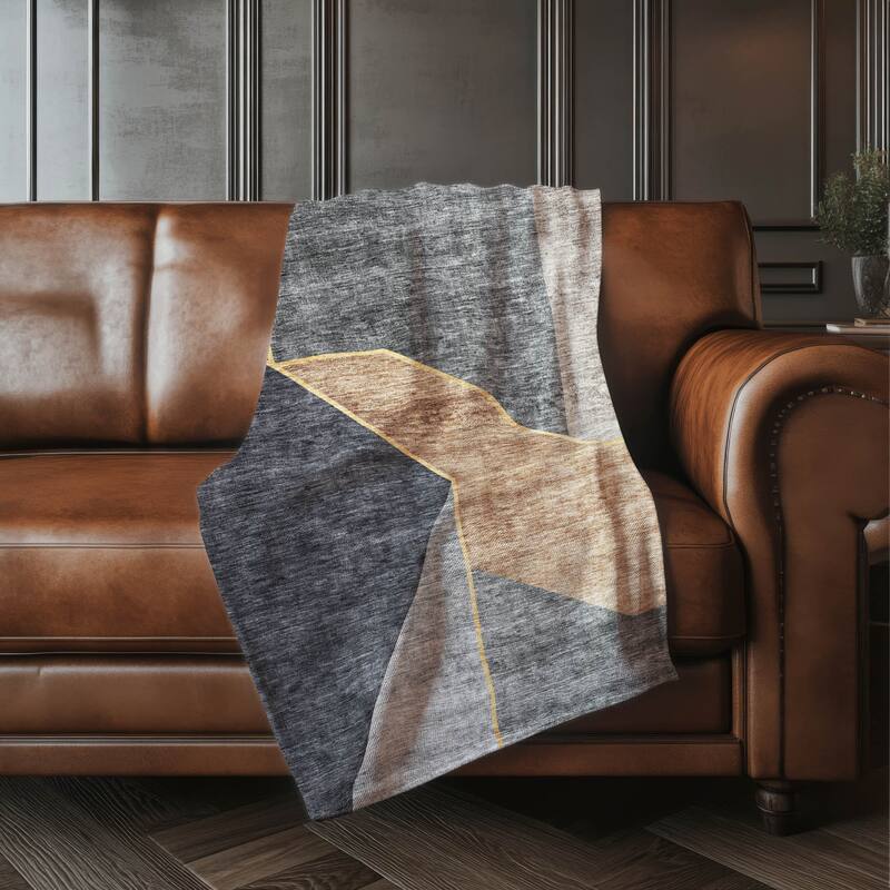 Premium Machine Washable Modern Glam Sherpa Throw Blanket - Charcoal - 4'2" x 5'10"