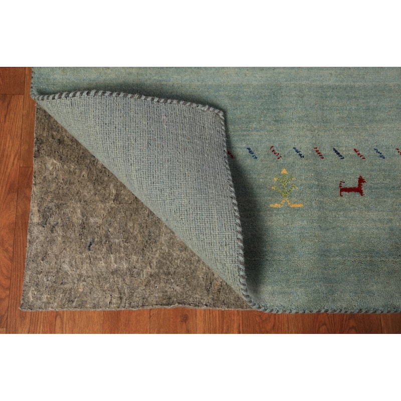 Aqua Green Gabbeh Oriental Area Rug Hand-Knotted Wool Carpet - 8'3" x 9'11"