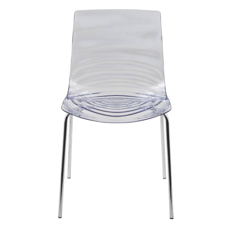 Astor Modern Transparent Ripple Pattern Dining Side Chair With Chrome Metal Legs Accent Chair Set of 2