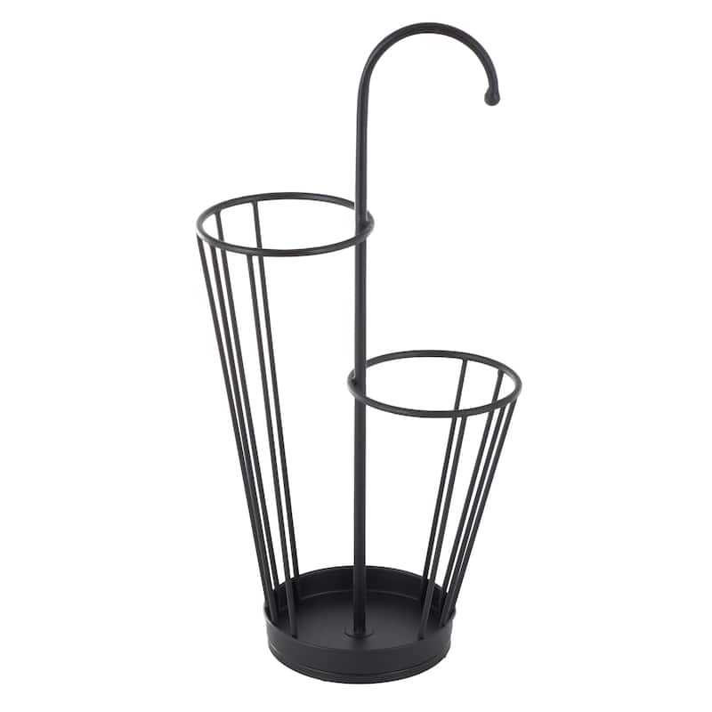 Metal Geometric 2 Section Umbrella Stand with Umbrella Shaped Handle - Gold or Black - Roche River Decor