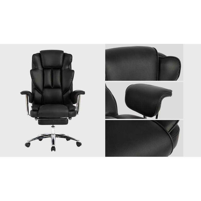 Big and Tall Executive Office Chair with Footrest - 500lbs Capacity, Ergonomic High Back, Leather Recliner with Lumbar Support