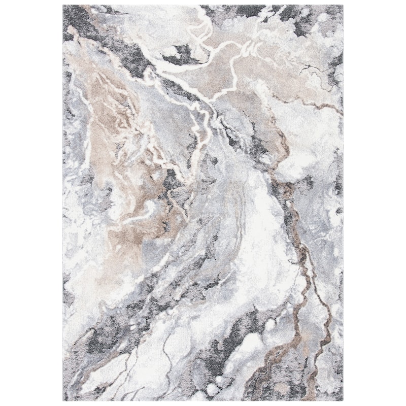 SAFAVIEH Cyrus Shag Kerasoula Abstract 1-inch Thick Rug - 5'5" Square - Grey/Beige - Square