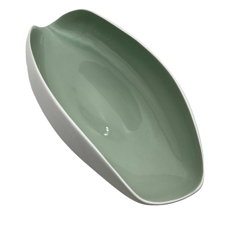 14 Inch Wide Modern Decorative Bowl in White and Green - 13.5 x 6 x 3 in