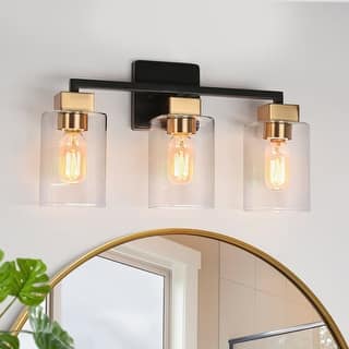Modern 3-Light Black Gold Square Glass Bathroom Vanity Light Linear Wall Sconces