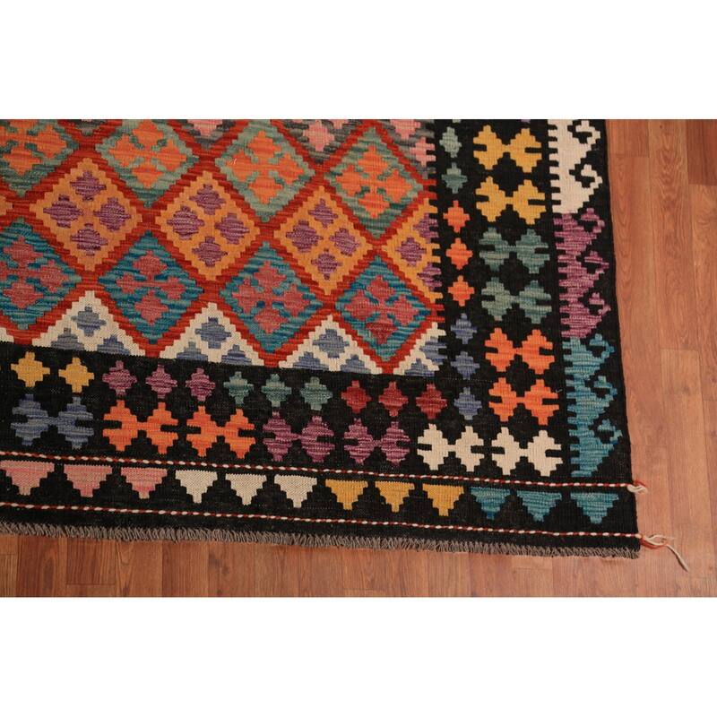 Ll-Over Trellis Kilim Oriental Large Rug Handmade Wool Carpet - 10'1"x 16'0"