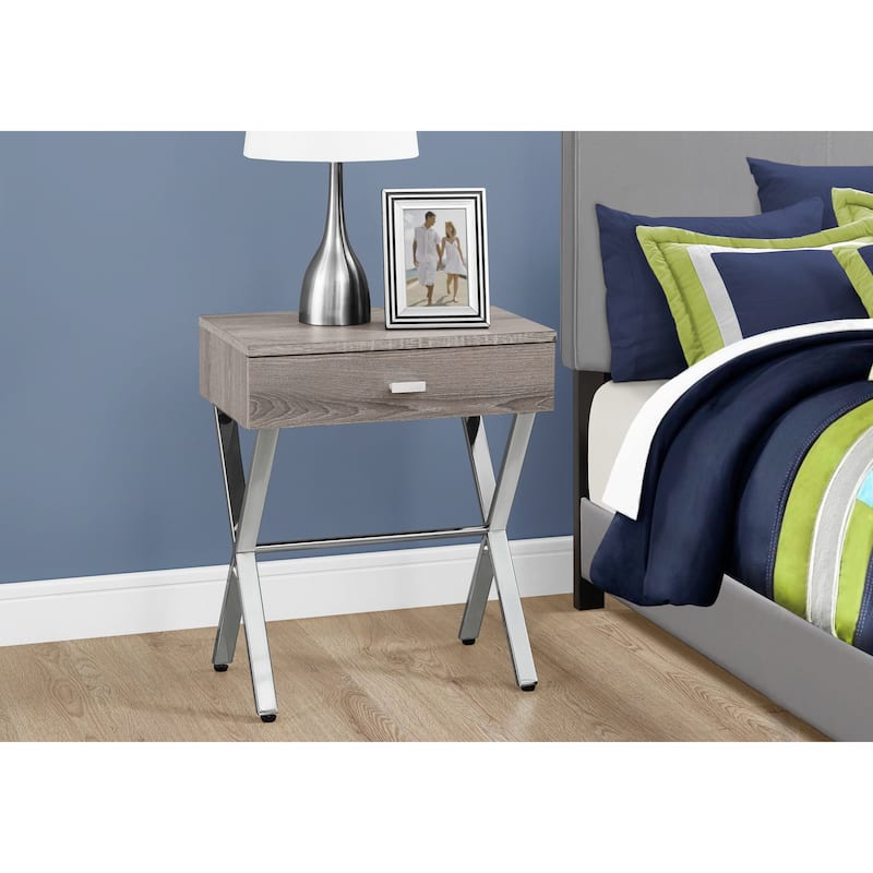 Stylish 22" End Table with Storage Drawer and Silver Metal Base Wood Top Perfect for Bedroom or Living Room