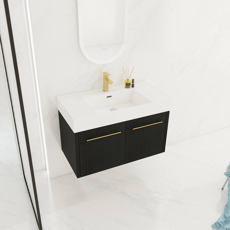 30" Floating Bathroom Vanity with Resin Sink, Soft-Closing Hinges, Ample Storage, and Black Chestnut Finish