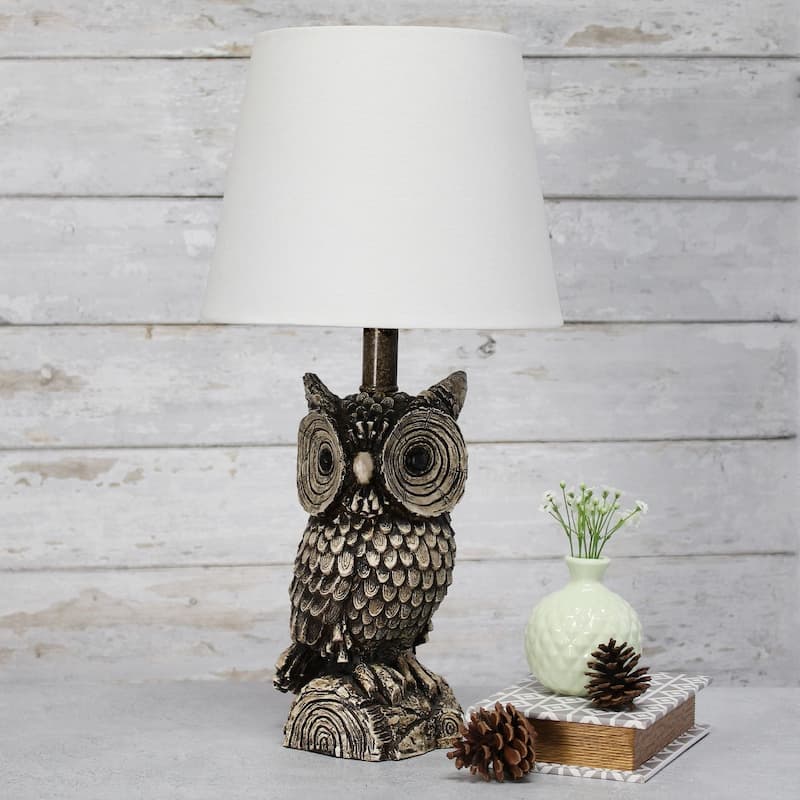 Night Owl Bedside Table Lamp with Tapered Drum Shade - 19.75" - Brown and White