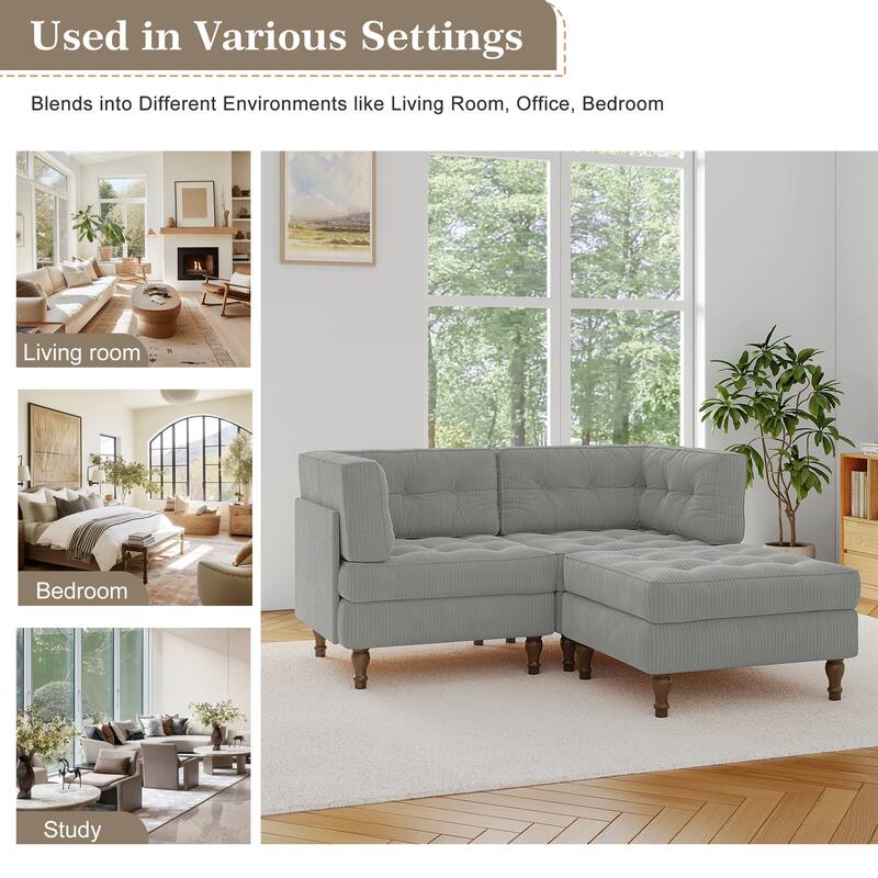 Corduroy Upholstered Modular Corner Sectional Sofa with Reversible Ottoman