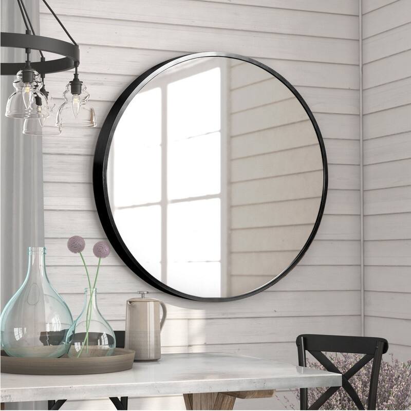 Classic Round Accent Bathroom Mirror Metal Frame Hanging Wall Mounted Circle Mirror for Wall Decor Vanity Entryway Living Room