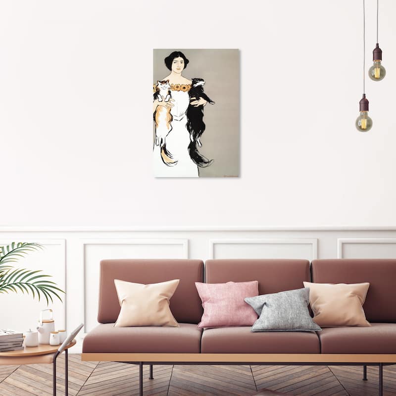 Wynwood Studio Canvas Animals Woman holding cats - Edward Penfield Gray and Modern & Contemporary Wall Art Canvas Print - 30 x 20