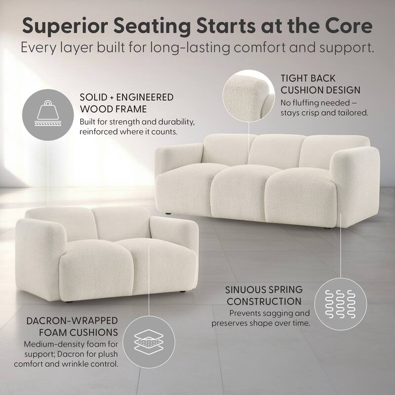 Sierra Ivory Boucle Accent Chair, Loveseat, Sofa, or Living Room Set