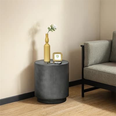 Round Side Table,Lightweight Accent Table w/Concrete Finish,End Table