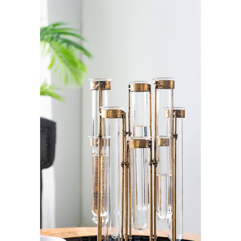 Glass Vial Flower Vase with Iron Frame - 17.75"