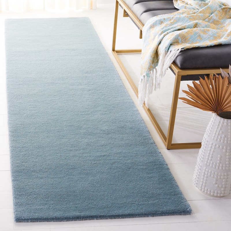 SAFAVIEH Handmade Fifth Avenue Biba Solid New Zealand Wool - 2' 3" x 8' - Blue - Runner
