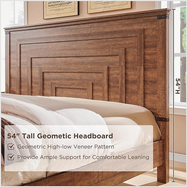 Farmhouse Queen Size Bed Frame w 54 Tall Headboard 2 Large Drawers On Sale Bed Bath Beyond 40778011