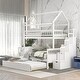 preview thumbnail 1 of 7, MDF Full Size Twin House Bunk Bed with Storage Staircase and Trundle,Full-Length Guardrail White
