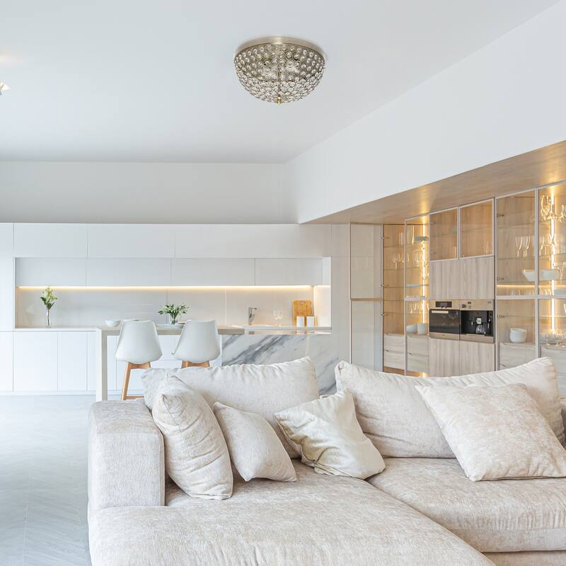 13" Flush Mount Ceiling Light - 2 Light Dome Fixture - Antique Brass Finish - Bedroom, Living Room Decor - 13