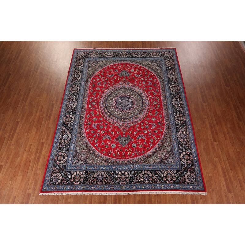 Red Medallion Kashan Turkish Rug Machine-Made Oriental Carpet - 9'9" x 13'1"