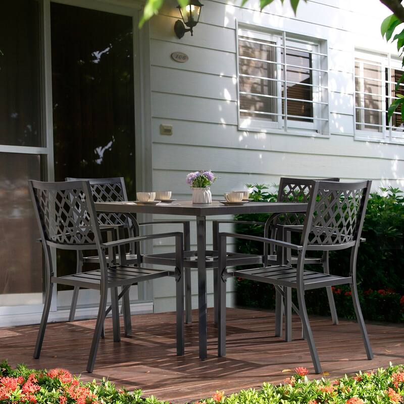 Outdoor 5-Piece Dining Set, Iron Finish, Black with Gold Speckles