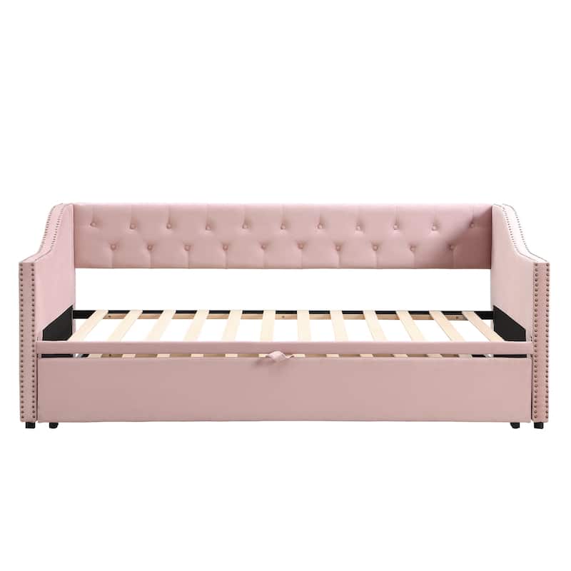 Twin Upholstered Daybed with Pop Up Trundle Convertible Sleeper Sofa