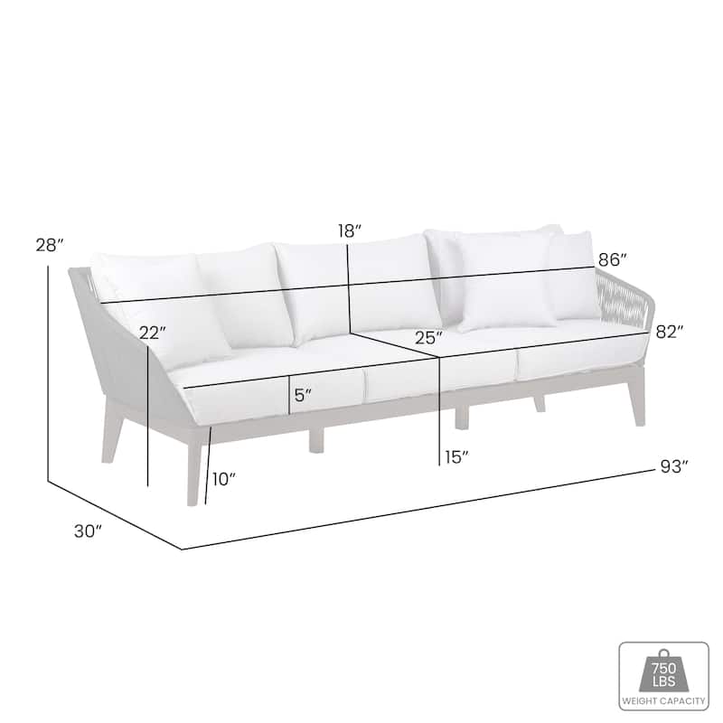 Athos Mid-Century Outdoor Solid Wood and Rope 93" Sofa