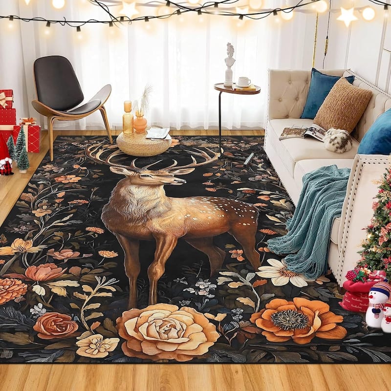 GustoWave 2*3ft Christmas Elk Statue Washable Soft Area Rug for Holiday Decor - 1'6" x 2'6" - Black 6*9ft