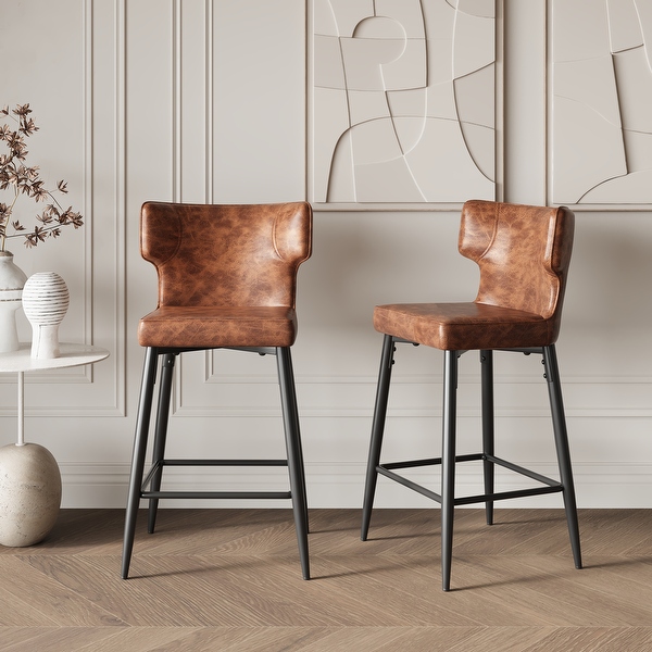 28 Counter Height Dining Chairs Set of 2 Modern Bar Upholstered Chairs with PU Leather Metal Footrest and Frame Bed Bath Beyond 42432605