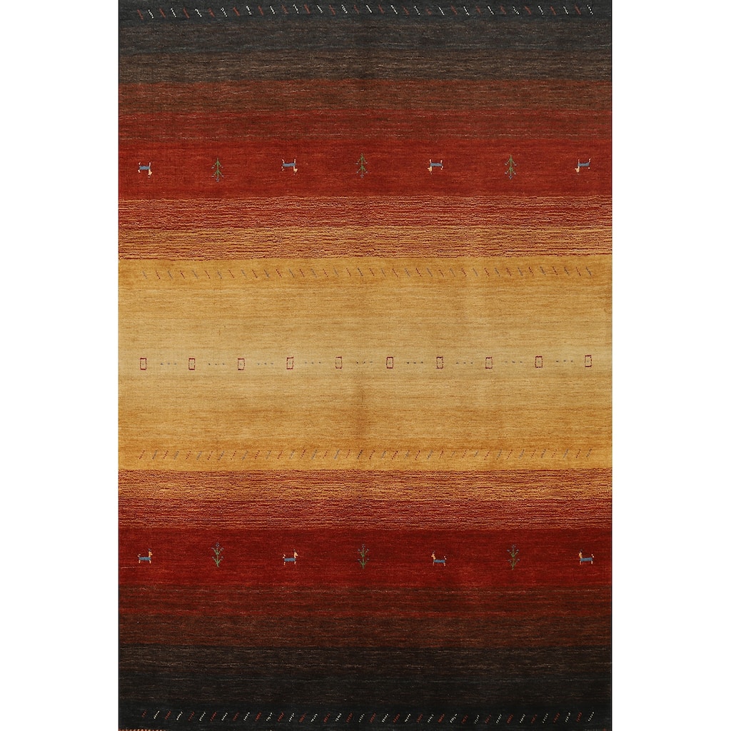 Hand Knotted Oriental 100% Wool Carpet Tribal Stripe Multi-Colored Gabbeh Area Rug - 7' 6'' X 5' 4''
