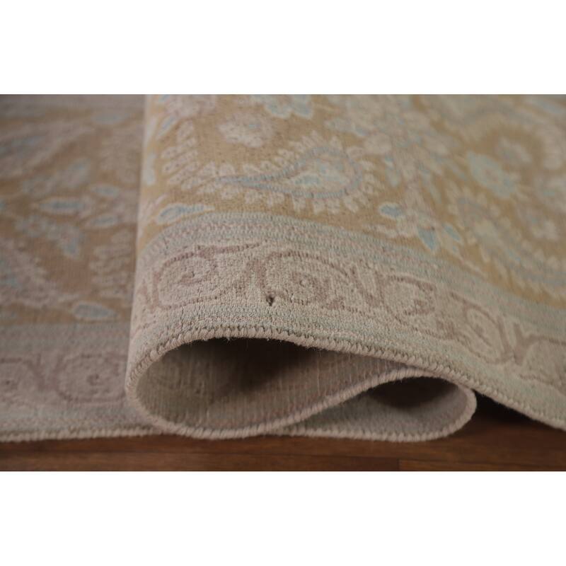 Hand Knotted Oriental 100% Wool Carpet Traditional Floral Yellow & Gold Kerman Area Rug - 12' 8'' X 9' 7''