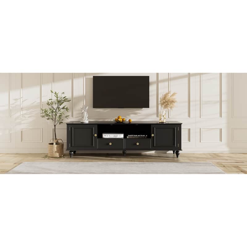 70.9''TV Stand for TVs up to 80 InchesOpen Compartment,TV Storage Cabinet with 2 Drawers,2 Cabinets and 5 Solid Legs