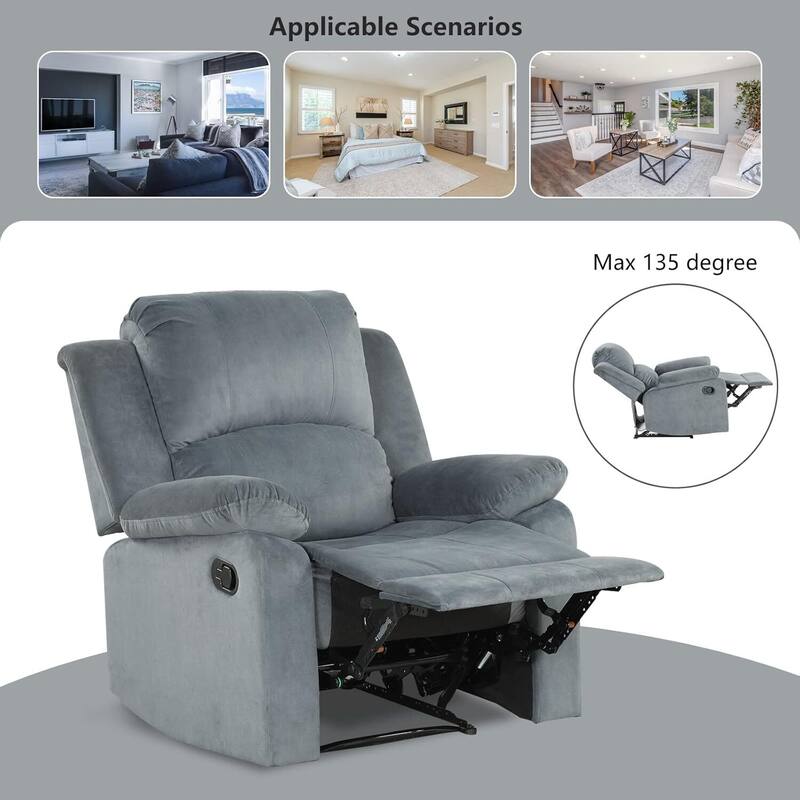 Manual Recliner Chair, Soft Fabric Overstuffed Recliner Single Sofa Chair for Living Room Bedroom