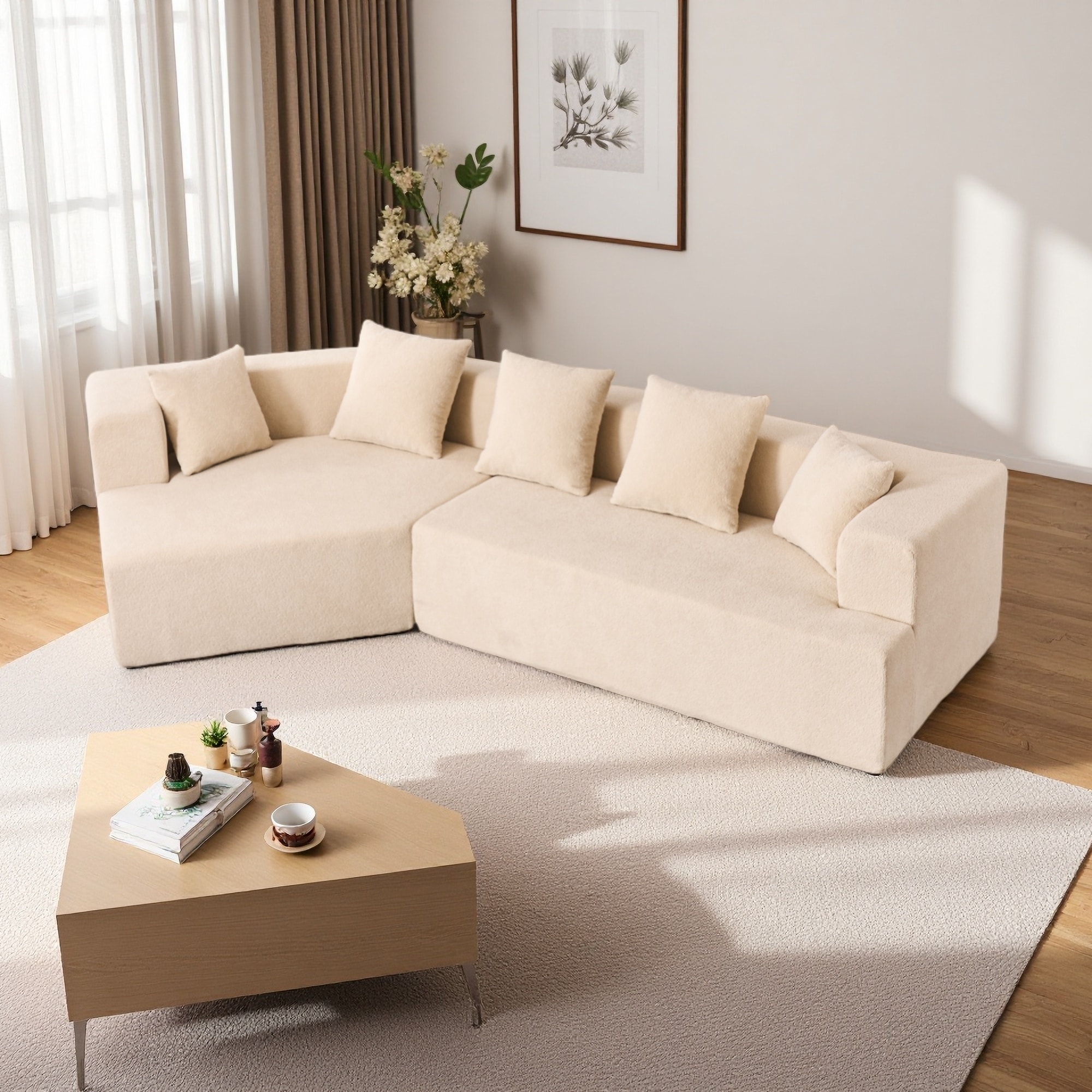 129.5" Chenille Memory Foam 2-Seater Sofa with Deep Seat and No Assembly Required
