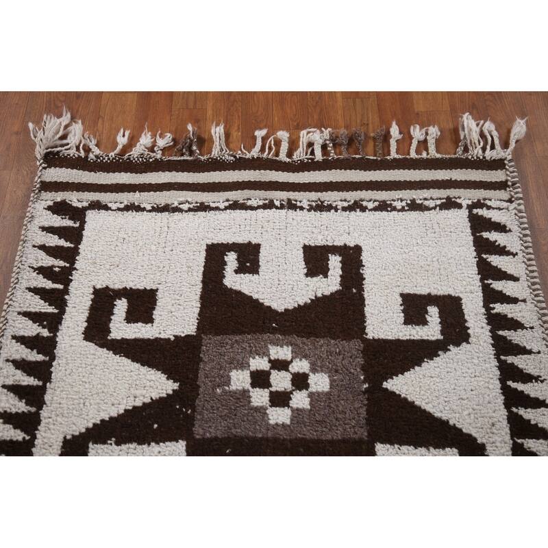 Natural Dye Tribal Beige Anatolian Runner Rug Hand-knotted Wool Carpet - 3'5"x 11'8"