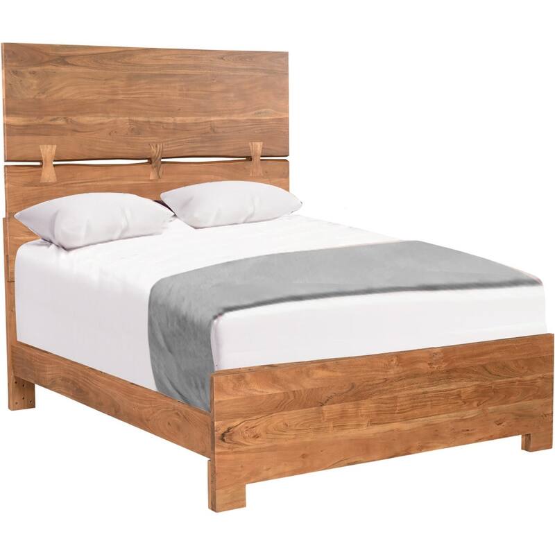 HomeRoots Brown Live Edge Bow Joint Solid Wood Queen Bed Frame