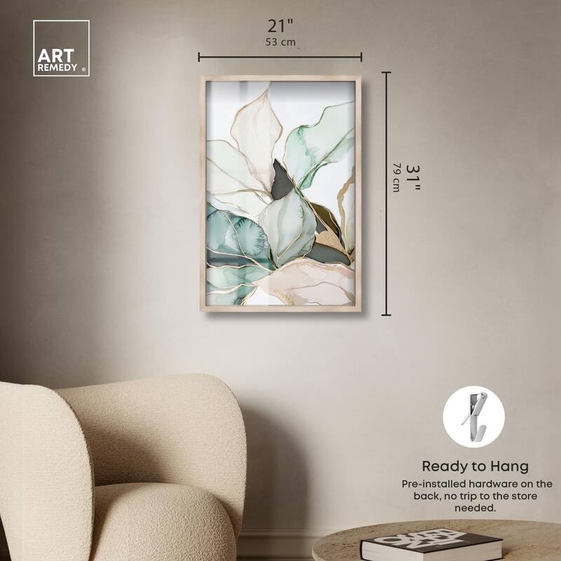 Pastel Leaves with Gold III Shadowbox by Art Remedy