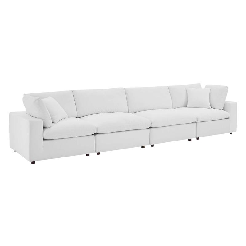 Commix Down Filled Overstuffed Performance Velvet 4-Seater Sofa - White
