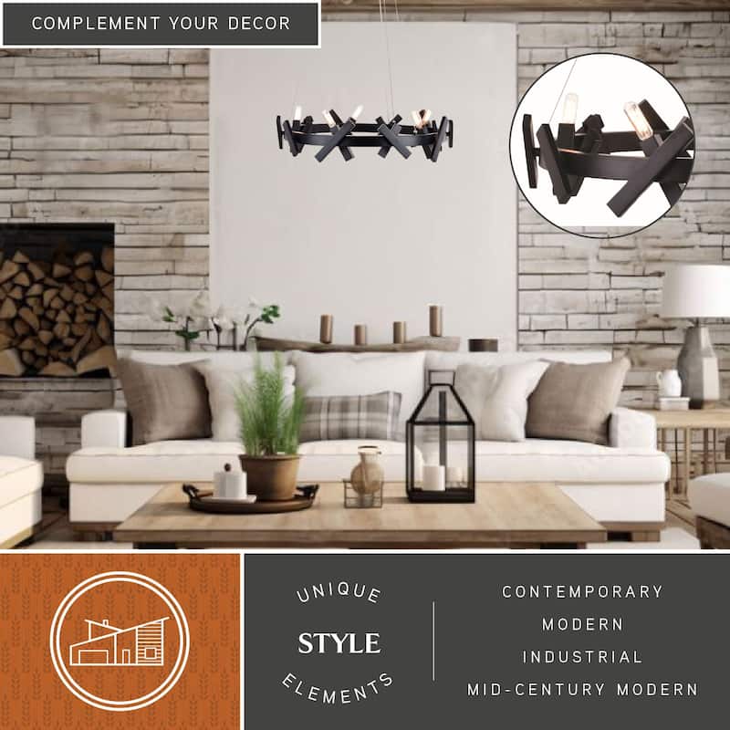 Wells 5 Light Matte Black Contemporary Wheel Chandelier - 28-in W x 6.5-in H x 28-in D