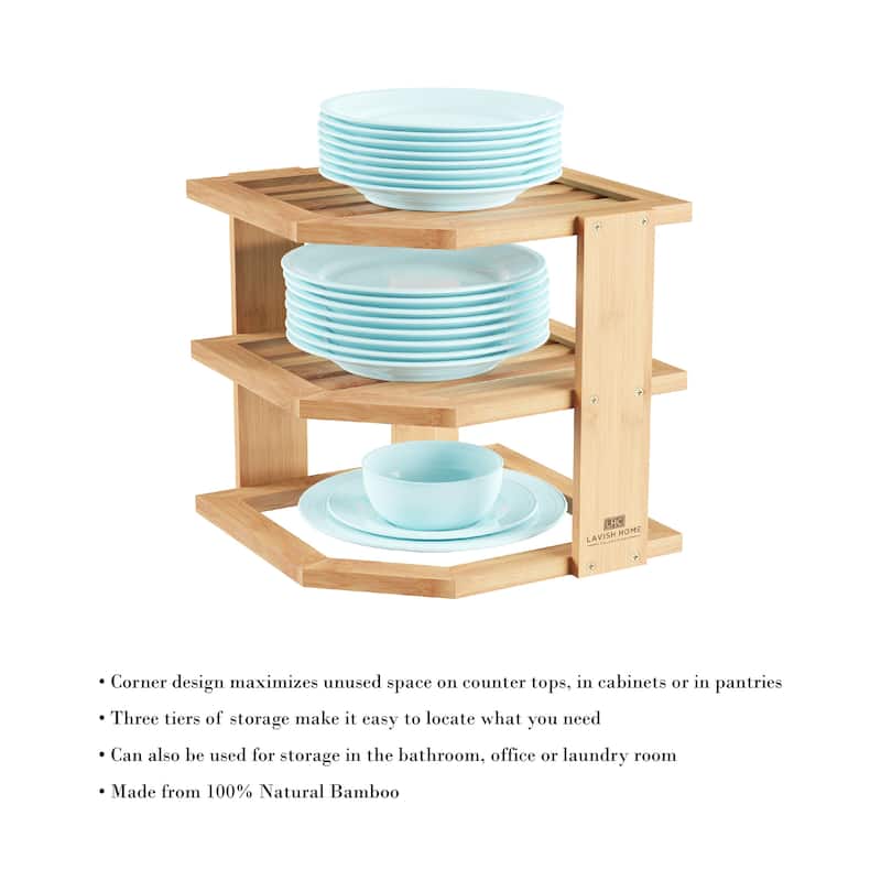 3-Tier Bamboo Corner Shelf - Natural Wood Space Saving Rack by Lavish Home