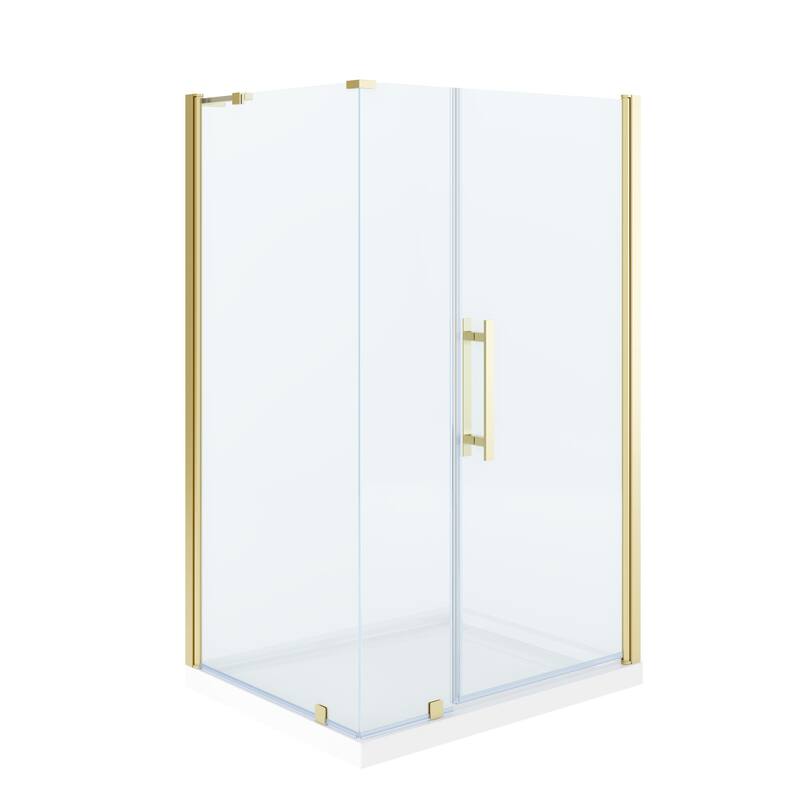 OVE Breeze Pivot Corner Frameless Pivot Shower Door Kit with Base Pan