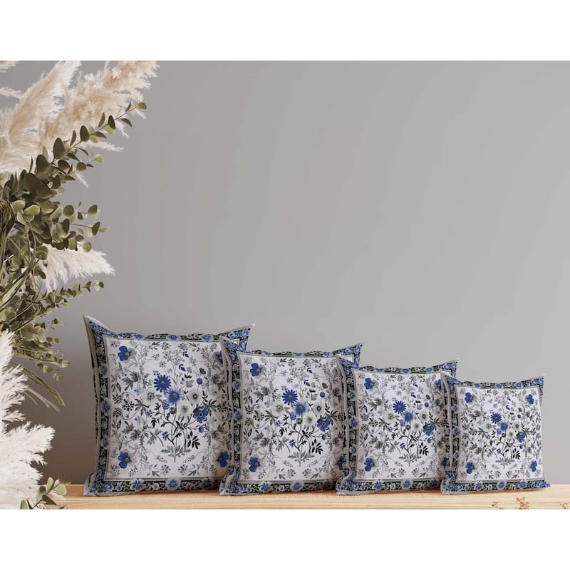 Garden Glory Faux Suede Reversible Throw Pillow Blue and Gray