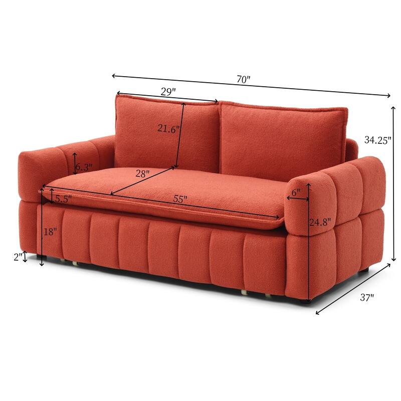 Convertible Loveseat Sleeper Sofa Couch with Metal Frame, 2-Seater Sofa Couch Pull-Out Sofa Bed with Armrests