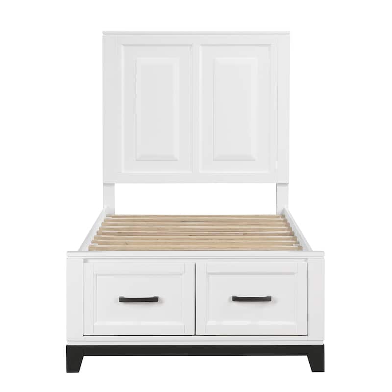White Finish Twin Size Platform Bed with Storage Drawers Wooden Bedroom Furniture 1pc