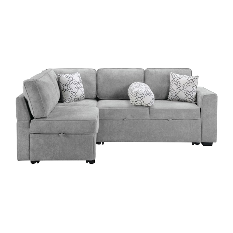 Roomfitters Convertible L-Shaped Sectional Sofa Bed with Dual Sleepers, Flip-Top Table, USB, Cup Holder & Storage