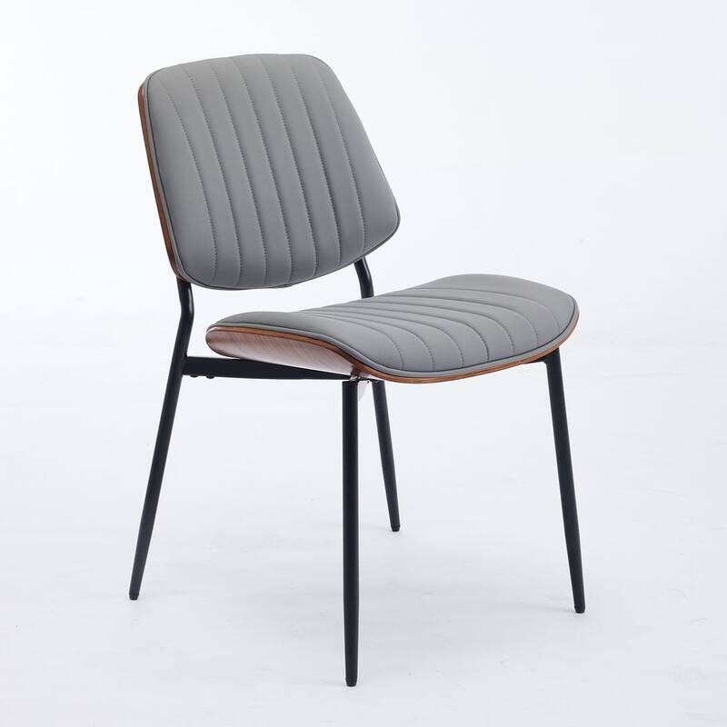 Retro Linen Dining Chairs Set of 2, Bentwood Back with Metal Legs